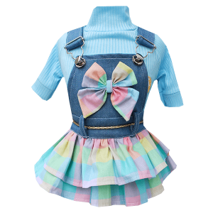 Jardineira Xadrez Rosa e Azul Fem