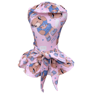 Vestido Laço Ursinho Rosa Bebê