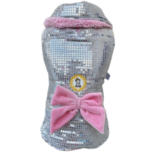 Colete Nylon Paête Prata com Rosa