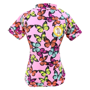 Camiseta UV Borboletas Coloridas Rosa