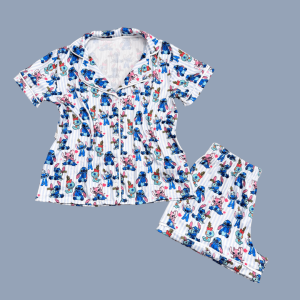 Pijama Adulto Feminino Stitch Listrado Azul